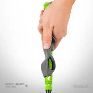 Golfer placing the top hand on a club fitted with GOLF-GRIP™ (right-handed)