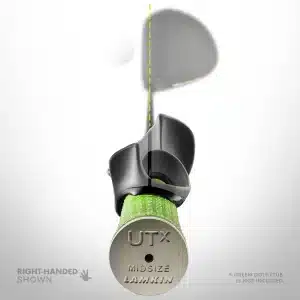 GOLF-GRIP™ on a midsize grip, viewed from the end of the club with the clubface lined up (right-handed)